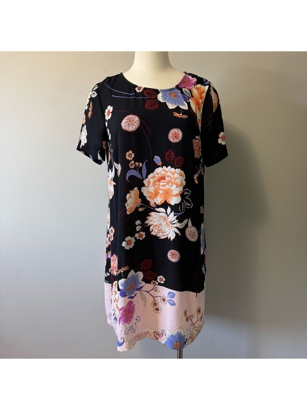 Daniel Rainn Black and Purple Floral Midi Dress SZ Medium
